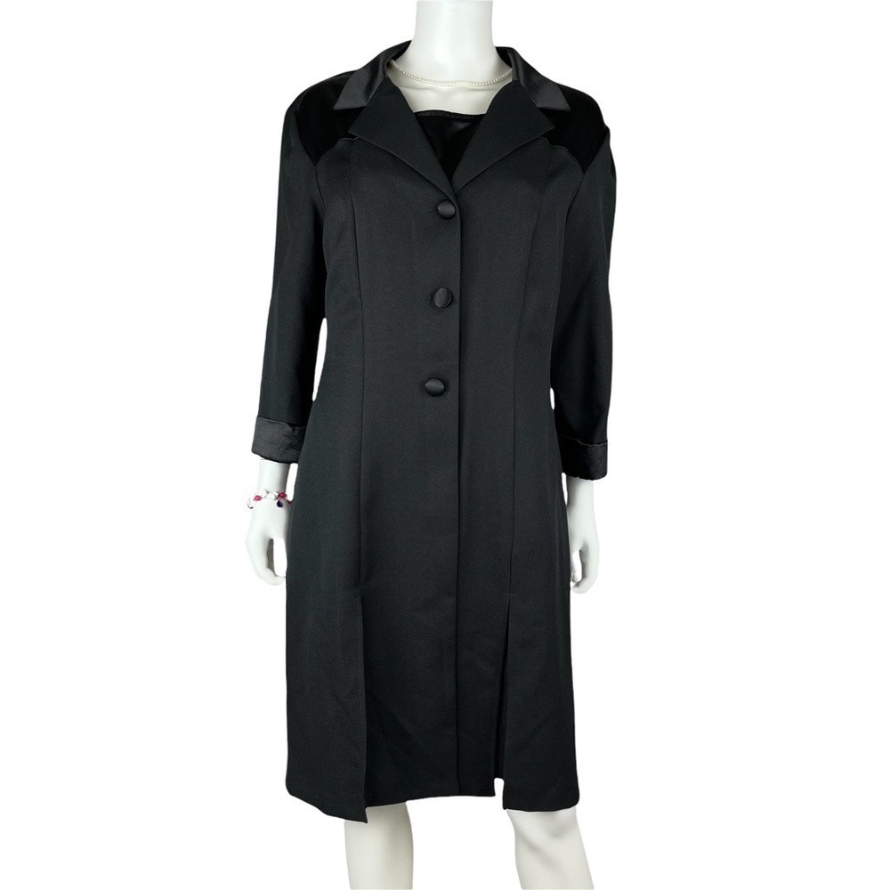 Vintage Betsy's Things Women Large 2 Piece Black Sleeveless Dress & Long Jacket‎